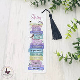 Positive Affirmations Bookmark, Best Friend Gift, Personalised Rainbow Book Stack, Self Care Gift For Her, Positivity Large Metal Bookmark