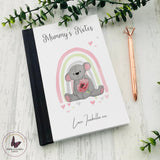 Personalised A5 Notebook, Brown Grey Teddy Bear And Rainbow, Gift For Mum Birthday, Gift For Nanna, Personalised Journal Gift, Xmas Planner