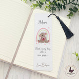 Personalised Metal Bookmark, Brown Grey Teddy Bear And Rainbow, Gift For Mum Birthday, Thank You Gift, Book Lover Gift