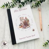 Personalised Teacher Owl Notebook, University Gift, End Of Term Gifts,  Leaving Gift, Personalised Journal