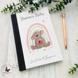 Personalised A5 Notebook, Brown Grey Teddy Bear And Rainbow, Gift For Mum Birthday, Gift For Nanna, Personalised Journal Gift, Xmas Planner