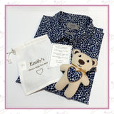 Memorial bear keepsake displayed on shirt used to create fabric heart detail