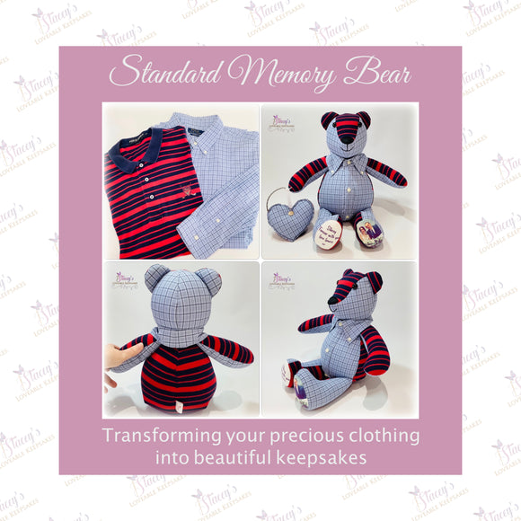 Standard Memory Bear - Made From Loved One’s Clothing