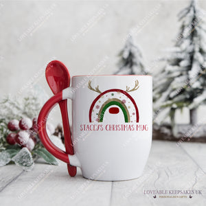 Personalised Christmas Mug, Rainbow Reindeer Mug, Stocking Filler Gift For Kids, Christmas Eve Box