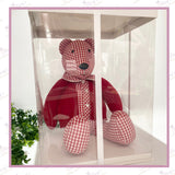 Close-up of the plastic gift box showing clarity of sides and clean white structure, showcasing the memory bear from the front.