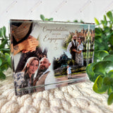 Personalised crystal photo block showing engagement collage with optional wording