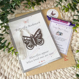 Butterfly sympathy bookmark packaging with Royal Mail tracked dispatch information card.