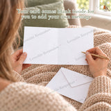 Blank inside of personalised new baby card with white envelope, ready for your own handwritten message