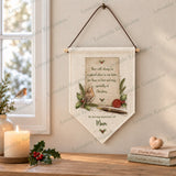 Personalised Christmas robin remembrance pennant with memorial verse and Mam personalisation, displayed as a festive wall hanging.