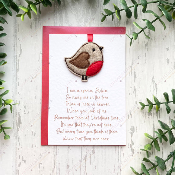 Remembrance Christmas Robin & Card - Felt Robin Tree Decoration