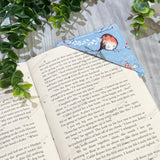 Bookmark angled to show stitching detail and fabric quality.