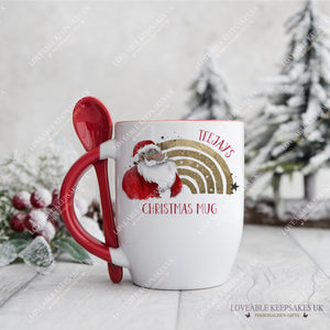 Personalised Christmas Mug, Santa Gold Rainbow Mug, Stocking Filler Gift For Kids, Christmas Eve Box