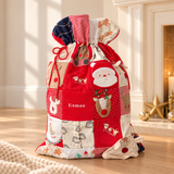 Personalised patchwork keepsake Christmas sack handmade from treasured baby and children's clothes