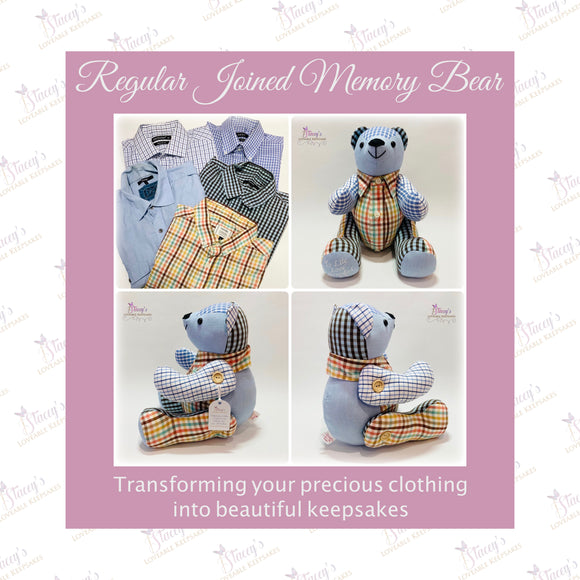 Regular Button Joined Memory Bear - Made From Loved One’s Clothing
