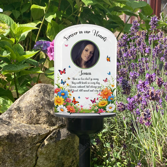 Personalised Photo Floral Flowers & Butterflies Memorial Garden Solar Light Plaque