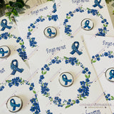 Forget Me Not Pin Badge, Dementia Awareness-in Memory, Funeral Favours, Blue Ribbon
