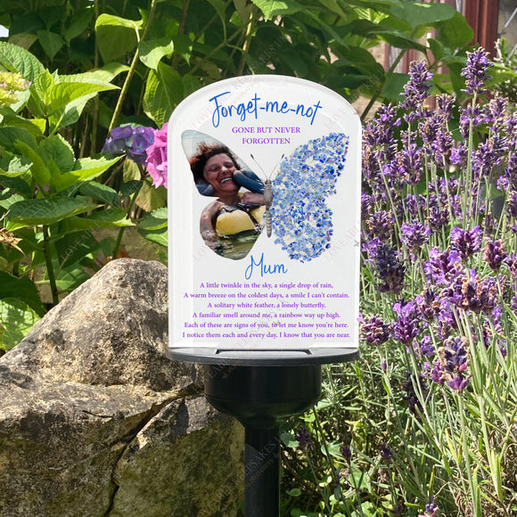 Personalised Photo Floral Butterfly Forget-me-not Memorial Garden Solar Light Plaque