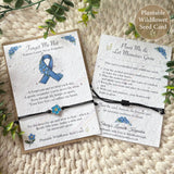 Forget me not wish bracelet on plantable wildflower seed card showing front design and planting instructions on reverse