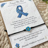 Forget me not wish bracelet with remembrance ribbon design