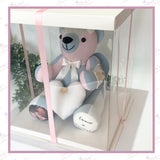 Close-up image showing the memory bear seated inside the gift box, highlighting internal space and box clarity.