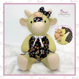 Handmade Memory Highland Cow Keepsake created from loved one's clothing by Stacey's Loveable Keepsakes UK.
