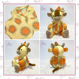 Handmade Memory Highland Cow Keepsake created from loved one's pyjamas showing original clothing and completed keepsake from multiple angles.