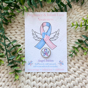 Pregnancy & Infant Loss Awareness Pin Badge & Card - Angel Wings & Baby Feet Keepsake