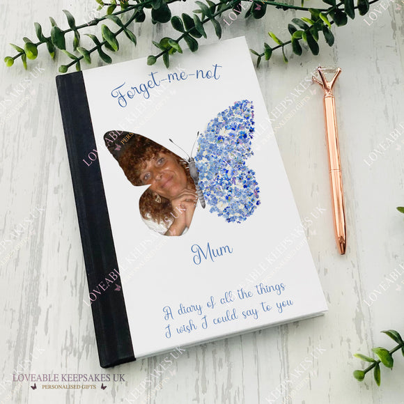 Personalised Letters To Heaven Notebook - Photo Butterfly Forget Me Not - Any Name
