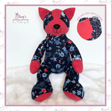 Personalised standard memory cat handmade from loved one's clothing keepsake front view.
