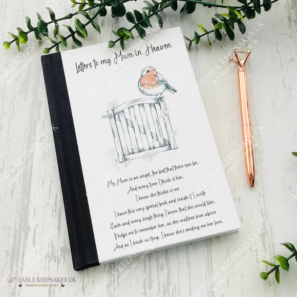 Personalised Letters To Heaven Notebook - Unique Robin Sympathy Gift - Bereavement Journal