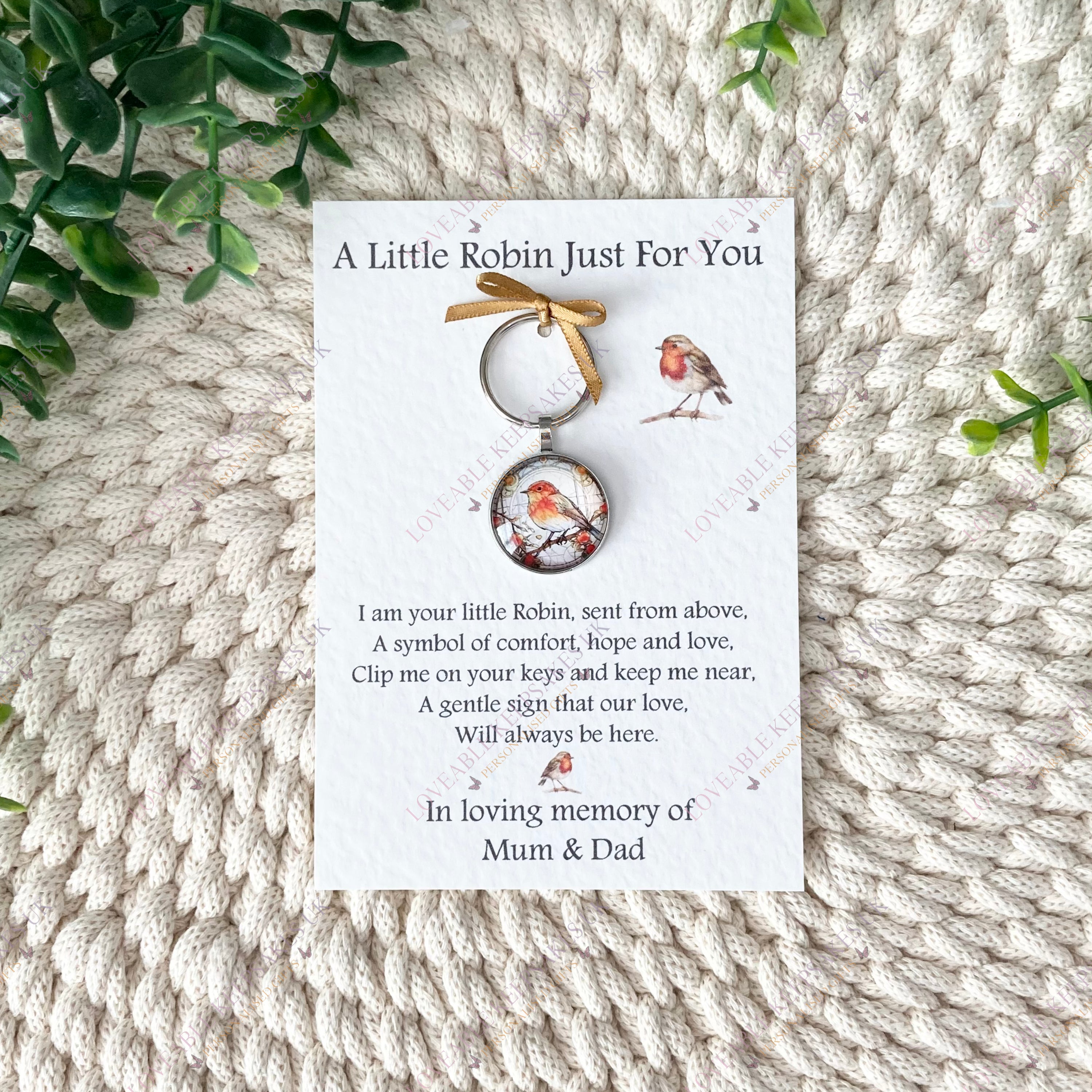 Robin Memorial Keyring With Personalised Poem Card