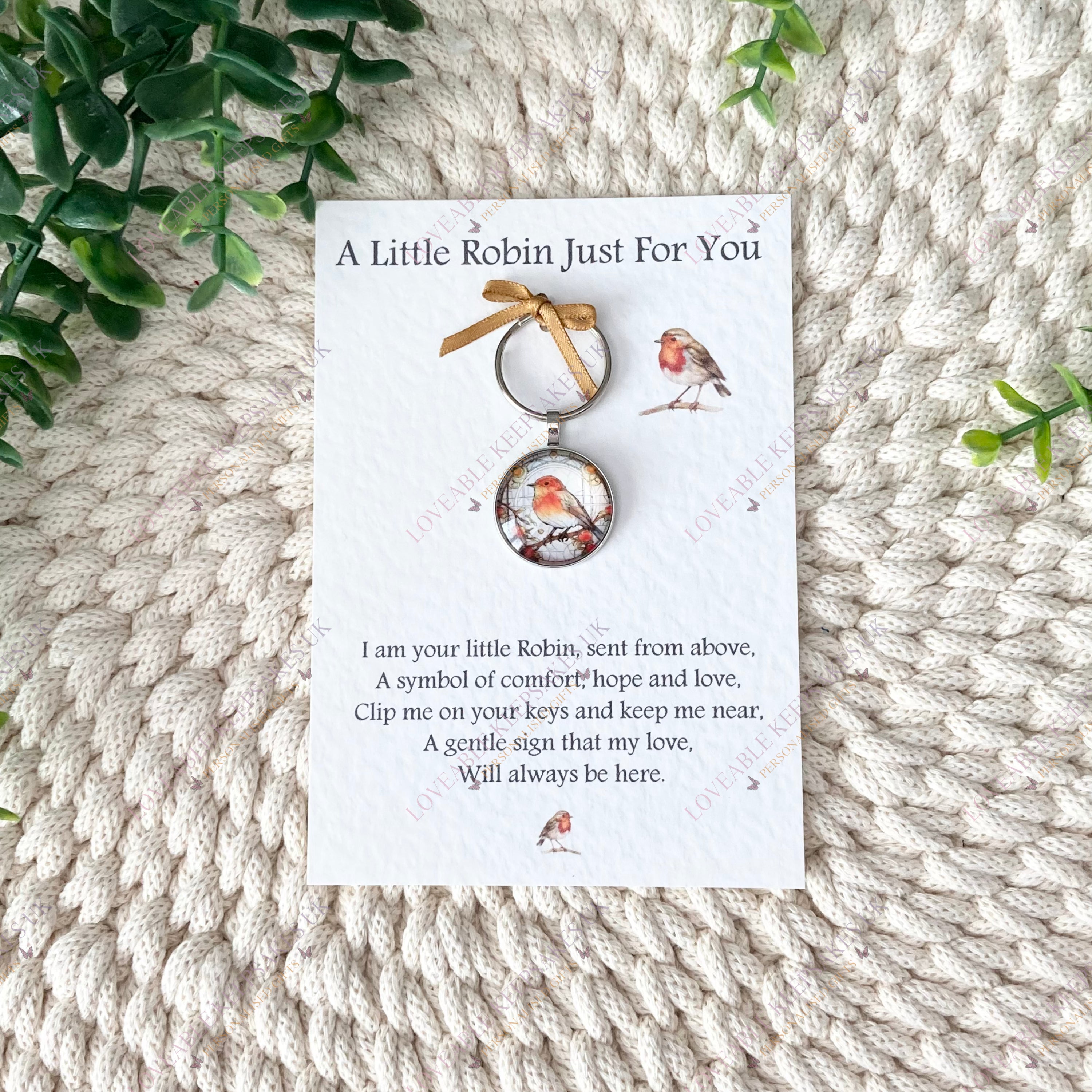 Robin Memorial Keyring With Personalised Poem Card