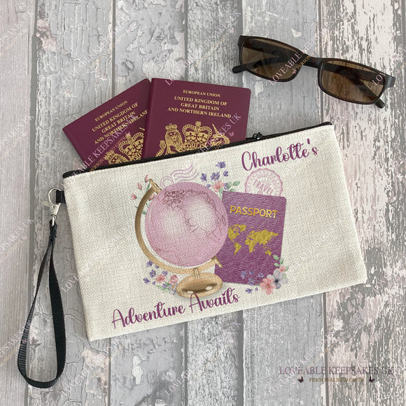 Personalised Pink Globe Passport Holder - Holiday Organiser - Family Wallet