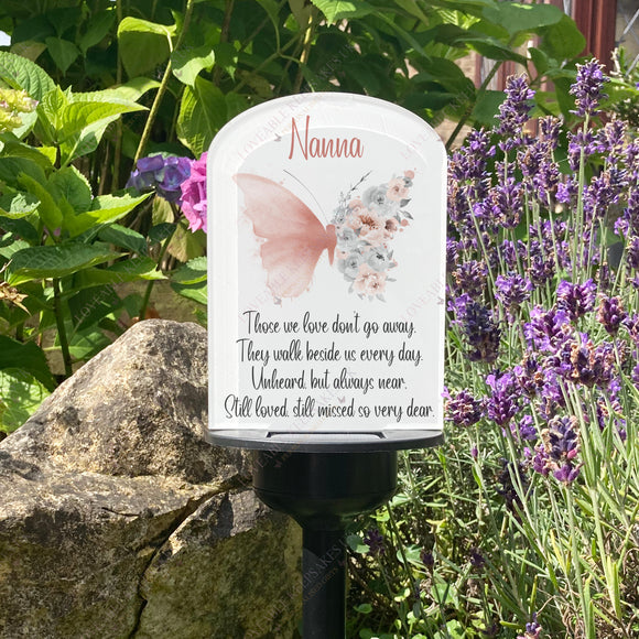 Personalised Pink Floral Butterfly Memorial Garden Solar Light Plaque