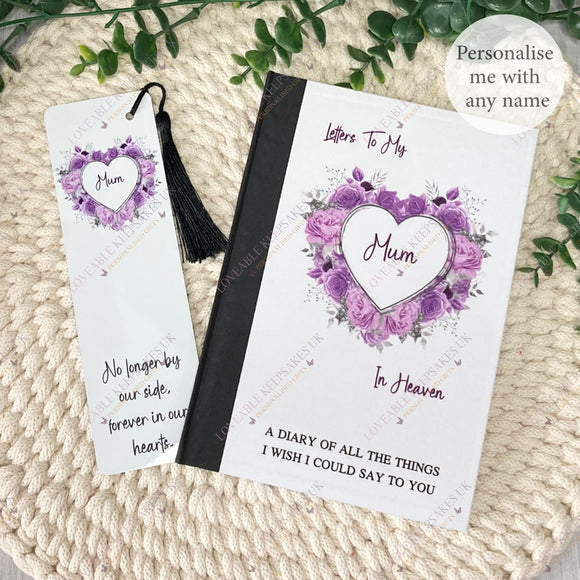 Personalised Letters To Heaven Notebook, Purple Rose Heart Gift, Bereavement Gift, Letter Box Gifts, Condolences Gift, Missing You Gift