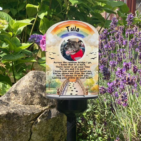 Personalised Pet Photo Memorial - Rainbow Bridge -  Garden Solar Light Plaque