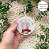 Festive red angel wings candle acrylic bauble with the name Grandad, Christmas remembrance ornament handmade in the UK.