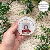 Red Christmas angel wings candle acrylic bauble with photo, name “Dad”, “Your light will forever shine in my heart this Christmas”.