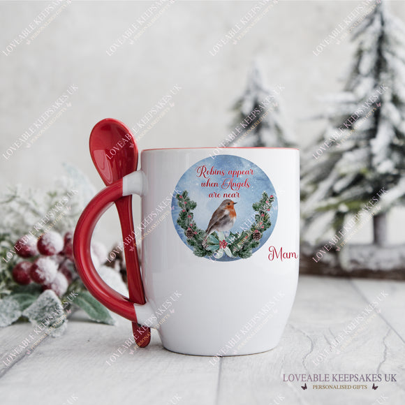 Personalised Christmas Robin Mug, Remembrance Keepsake, Gift For Mum Dad, Any Name
