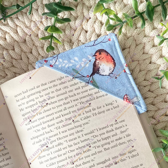 Handmade Christmas Robin Fabric Corner Bookmark - Book Lover Gift