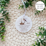 "Personalised robin remembrance bauble with 'Mam' design and candle illustration"