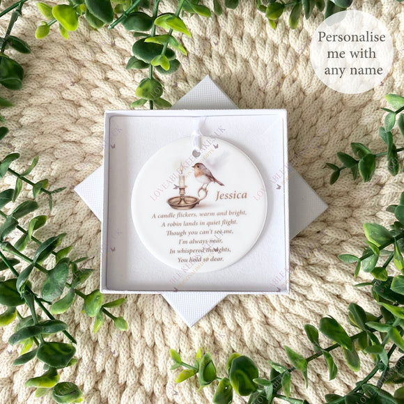 Robin candle bauble in gift box