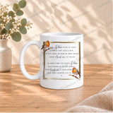 Robin memorial mug with gold-effect border and remembrance verse displayed with eucalyptus and flowers