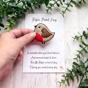 Handmade Felt Robin Pocket Hug - Remembrance Gift & Card