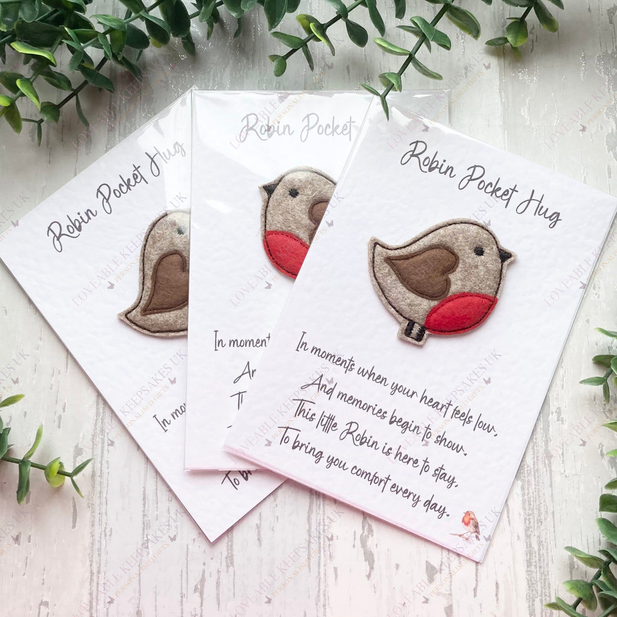 Handmade Felt Robin Pocket Hug - Remembrance Gift & Card – Loveable ...