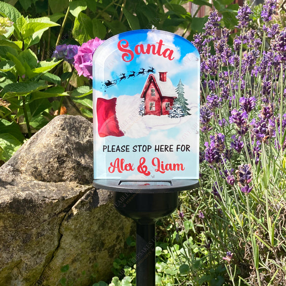 Personalised Santa Please Stop Here Colour Changing Solar Light - Christmas Garden Sign for Kids