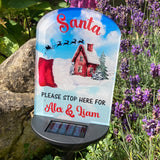 Personalised Santa Please Stop Here Colour Changing Solar Light - Christmas Garden Sign for Kids