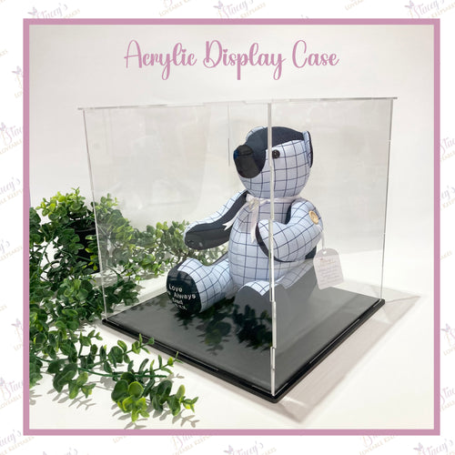 Side profile of clear acrylic keepsake display case showing depth and structure