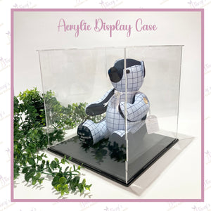 Side profile of clear acrylic keepsake display case showing depth and structure