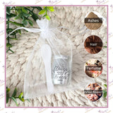Small silver memorial keepsake urn with bag and spoon, suitable for holding ashes, hair, perfume or dried flowers